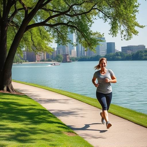 A person jogging along the scenic Lady Bird Lake trail in Austin, showcasing the benefits of regular exercise.