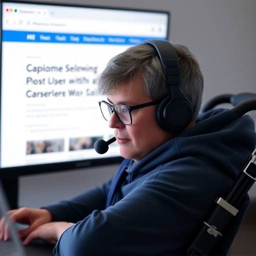 Person using a screen reader with a webpage displayed on the screen